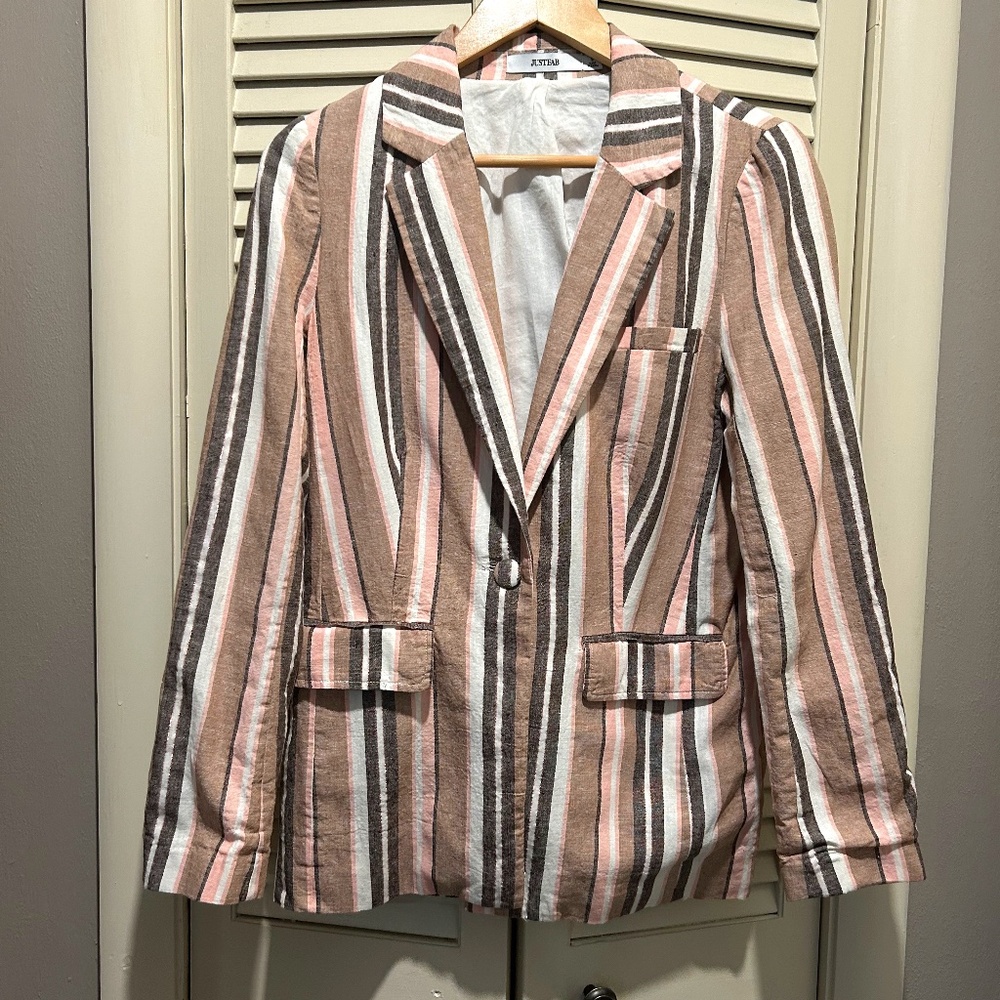 JustFab Striped Linen Blazer
